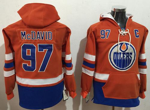 Oilers #97 Connor McDavid Orange Name & Number Pullover NHL Hoodie